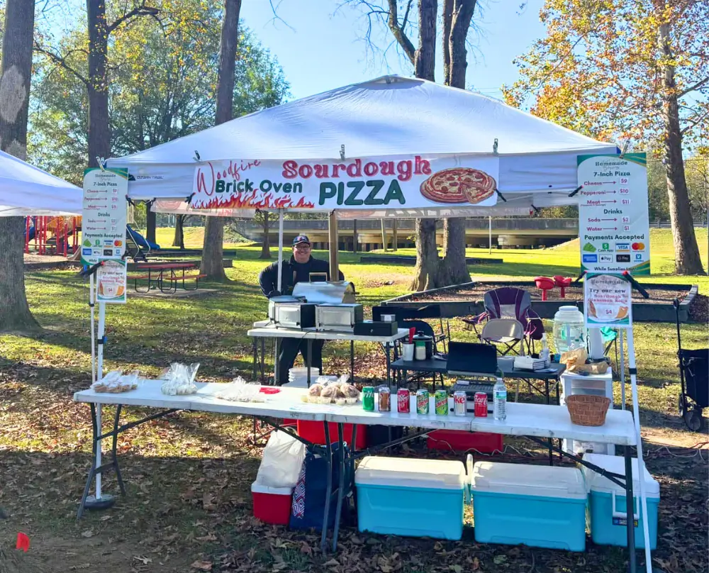 Robert in pizza tent